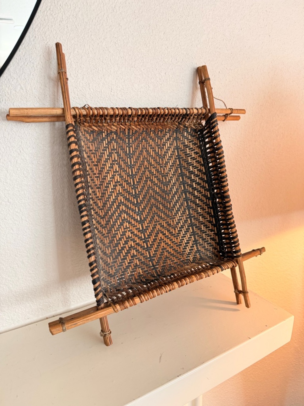 Boho Woven Rattan Wall Basket / Tray Decor South American Bamboo Tray